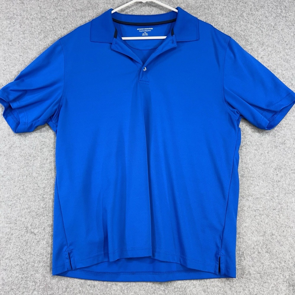 Amazon‎ Essentials Mens Large Regular Fit Blue Golf Polo Button Up Shirt
